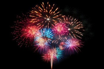 Fototapeta premium Fireworks effect black background illuminated celebration.