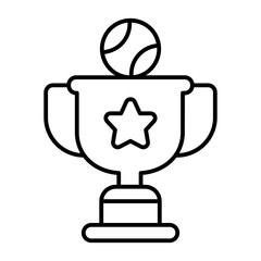 Baseball winner cup thin line icon, baseball game concept. Vector graphics. Game trophy, sport award sign on white background, style icon mobile or web design.