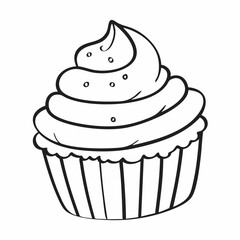 Cute cartoon cup cake line art outline drawing for coloring book