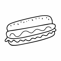Cute cartoon Sandwich line art outline drawing for coloring book