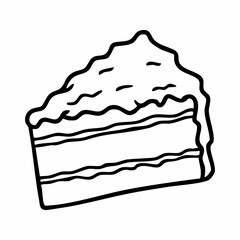 Cute cartoon cake line art outline drawing for coloring book