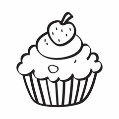 Cute cartoon cup cake line art outline drawing for coloring book