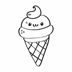Cute cartoon ice cream line art outline drawing for coloring book