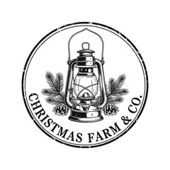 Christmas Farm Co Seal Lantern Pinecone Vintage Black White