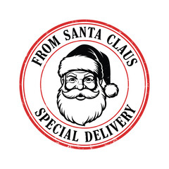 Santa Claus Special Delivery Stamp Portrait Red Black Icon