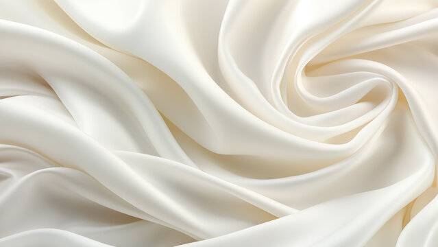 Soft White Satin Fabric Draped Gracefully to Show Smooth Texture and Elegant Folds