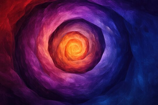A vibrant abstract spiral vortex transitions from a fiery orange core through magenta and purple to deep blue, evoking a sense of depth and energy. - Powered by Adobe
