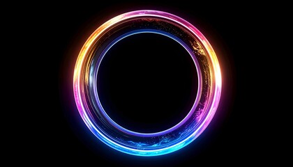 A vibrant, glowing ring of color floats against a black void