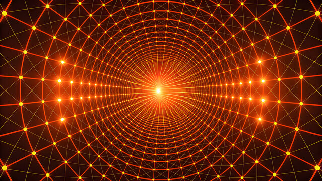 Glowing geometric grid with radiant light center creating futuristic pattern
