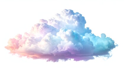 A fluffy, vibrant cloud with pastel colors pink, blue, and purple. White background