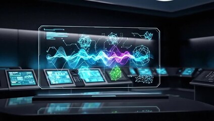 Futuristic Control Room with Holographic Display and Advanced Technology. - Powered by Adobe