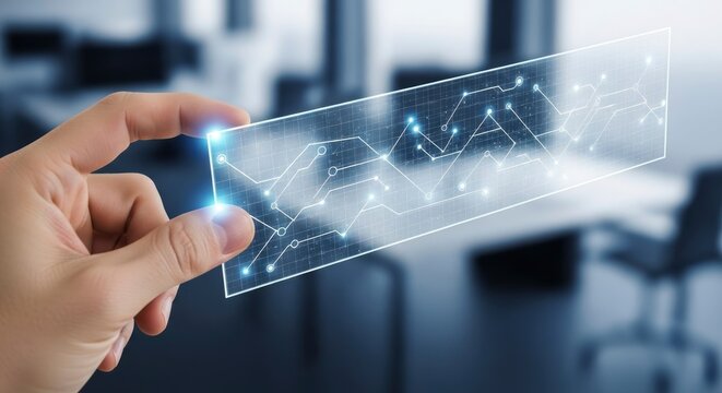 Hand Holding Digital Panel with Circuit Design - Powered by Adobe