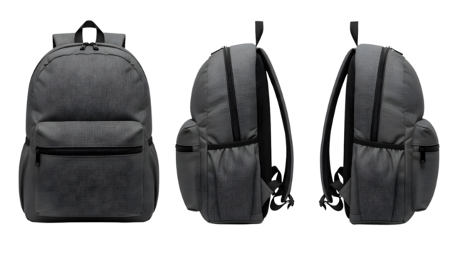 Gray backpack with a textured design isolated on transparent background - Powered by Adobe