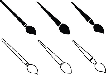 paint brush black line icons set vector illustration design art 