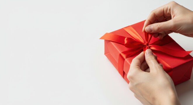 Elegant christmas gift wrapping with red box and bow for holiday celebrations and festive decorations