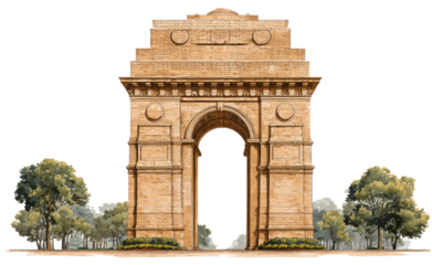 Majestic Historic Archway of a Large Stone Monuments Surrounded by Green Trees in Clear Sky