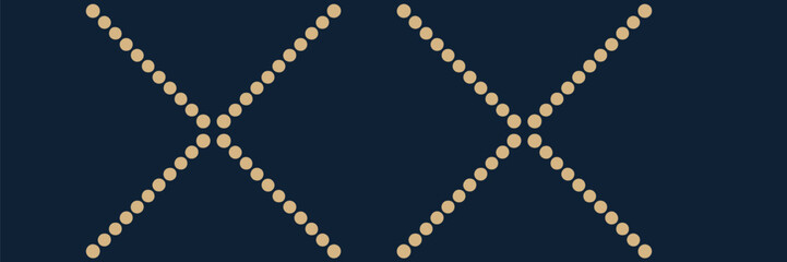 Two intersecting diagonal lines formed by evenly spaced circles on a dark background abstract design