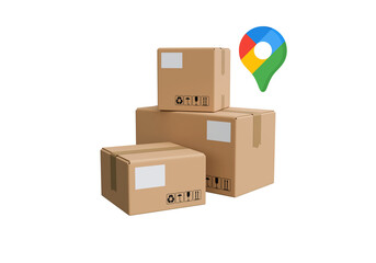 Package box with GPS location marker for delivery tracking – transparent PNG
