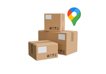 Package box with GPS location marker for delivery tracking – transparent PNG