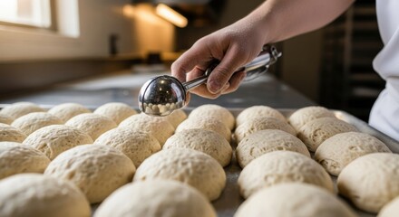 Artisan bread dough preparation in a professional bakery kitchen