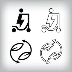 Linear and flat electric scooter and ecology logo. Simple sustainability company logo template.
