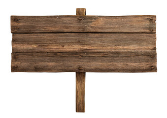 Old Wooden Blank Signboard with Rustic Texture on White Background