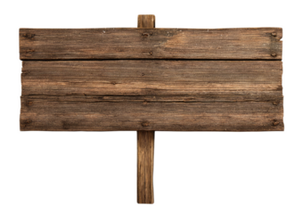 Old Wooden Blank Signboard with Rustic Texture on White Background