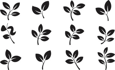Collection of botanical leaf branch silhouettes featuring natural foliage shapes for eco design, decoration, and organic artwork – cad drawing flat vector illustration