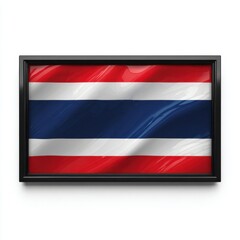 Fototapeta premium Framed Thai flag with red white and blue stripes displayed against a white background