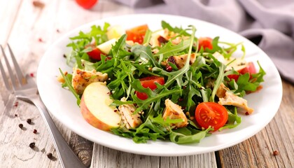Fresh and Vibrant Salad with Chicken, Apple, and Greens.