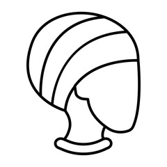 Towel on woman head thin line icon, spa salon concept. Vector graphics. Head with shawl after hair washing, bath time sign on white background, style icon mobile or web design.