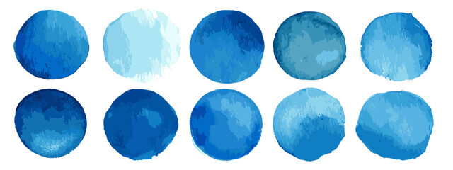 Various Shades Of Blue Watercolor Circles Displaying Abstract Patterns And Textures