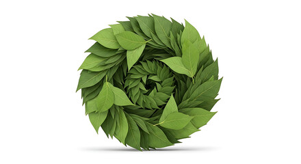 Obraz premium A vibrant green wreath crafted from fresh organic leaves arranged in a circular natural pattern on a white background