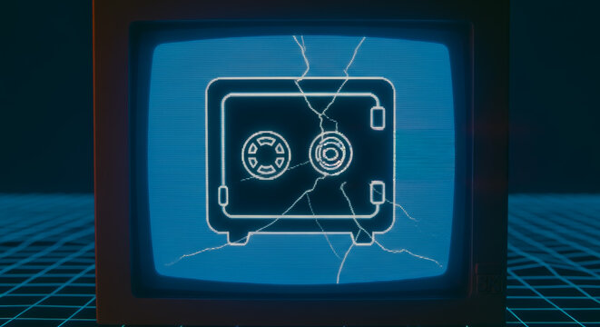 A vintage monitor displaying a digital safe icon, symbolizing digital security and financial protection.