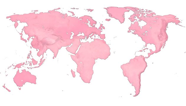 Pink Watercolor World Map Illustration on White Background. - Powered by Adobe