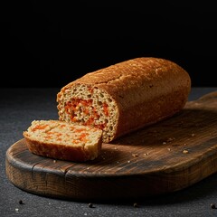 Delicious homemade roe bread, a savory treat with a distinct, subtle flavor, presented on a rustic wooden board ,culinary ,cutting board ,healthy eating