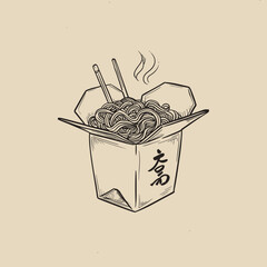 chinese nodles food in a box doodle style vector image
