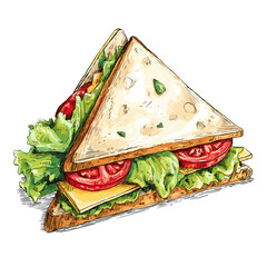 ham and cheese sandwich vector doodle style image 