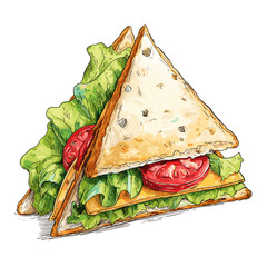 ham and cheese sandwich vector doodle style image 