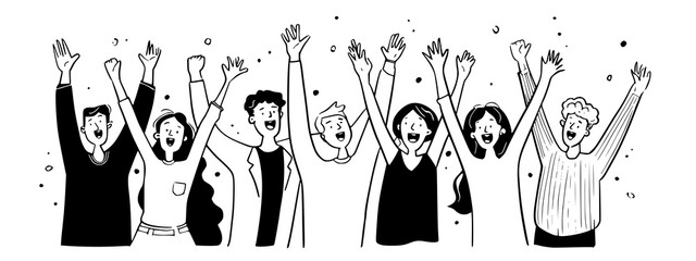 Happy People Celebrating Together &ndash; Doodle Style Illustration