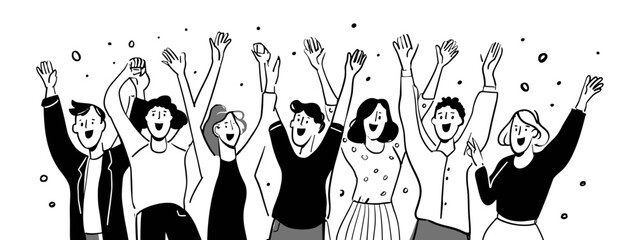 Happy People Celebrating Together &ndash; Doodle Style Illustration