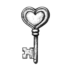 key to heart isolated on white