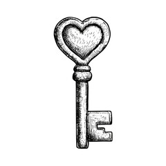 key to heart isolated on white