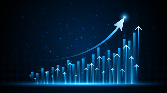 Future digital business growth chart. Profitable investment idea. Arrows increase the future growth of the company.
