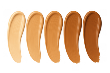 Foundation swatches showing diverse skin tones, liquid makeup texture samples, cosmetic beauty product shades