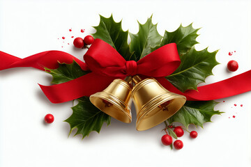  Classic Christmas bells illustration with holly and ribbon.
