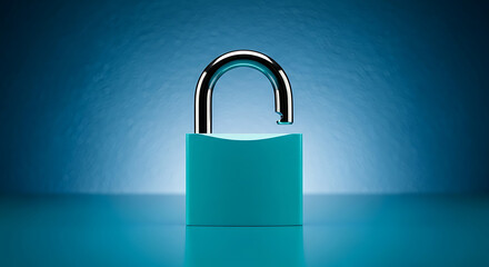 Cybersecurity concept showing an unlocked blue padlock representing data privacy, password safety, and digital protection
