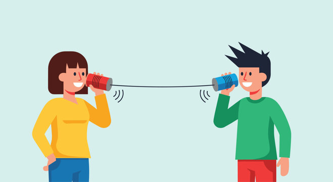 Joyful kids sharing secrets and ideas through a playful string telephone, fostering connection and imagination