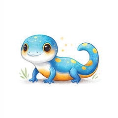 Fototapeta premium Cute Cartoon Blue Lizard Illustration with Big Eyes