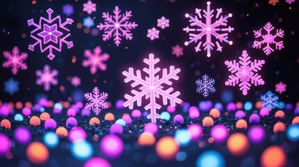 Neon snowflakes. New Year's background.